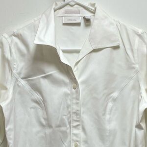 Chico's Sz 0 Small Fitted No Iron Crisp White Button Down Shirt 3/4 Sleeve Y2K